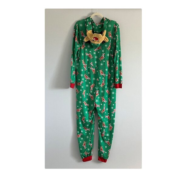 Matching Family Pajamas Reindeer Antler Zipper Onesie GREEN SZ M / DAD NWT - Picture 8 of 12